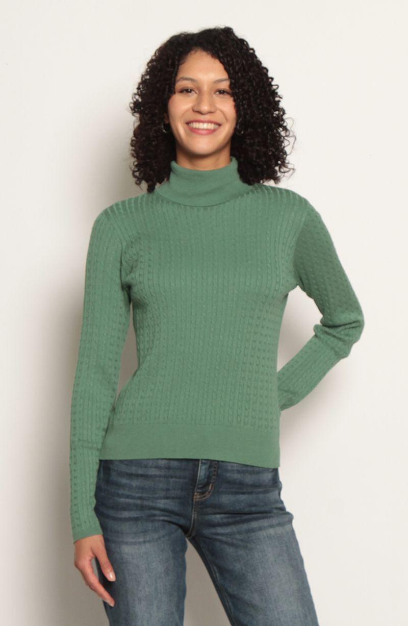 Sweater Manga Larga Trenzado Con Cuello Alto-0