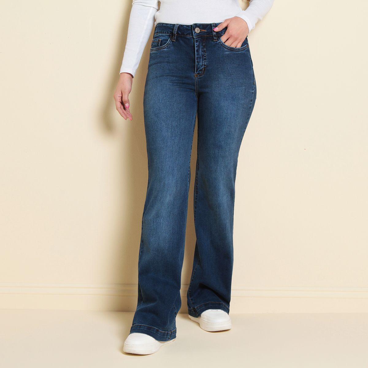 Jeans Flare Tiro Alto Push Up Pretina Basica-0