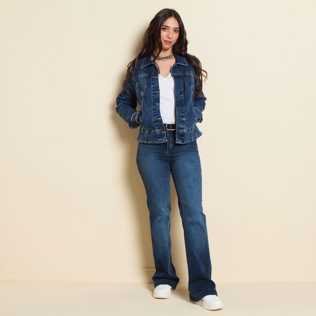 Jeans Flare Tiro Alto Push Up Pretina Basica-5