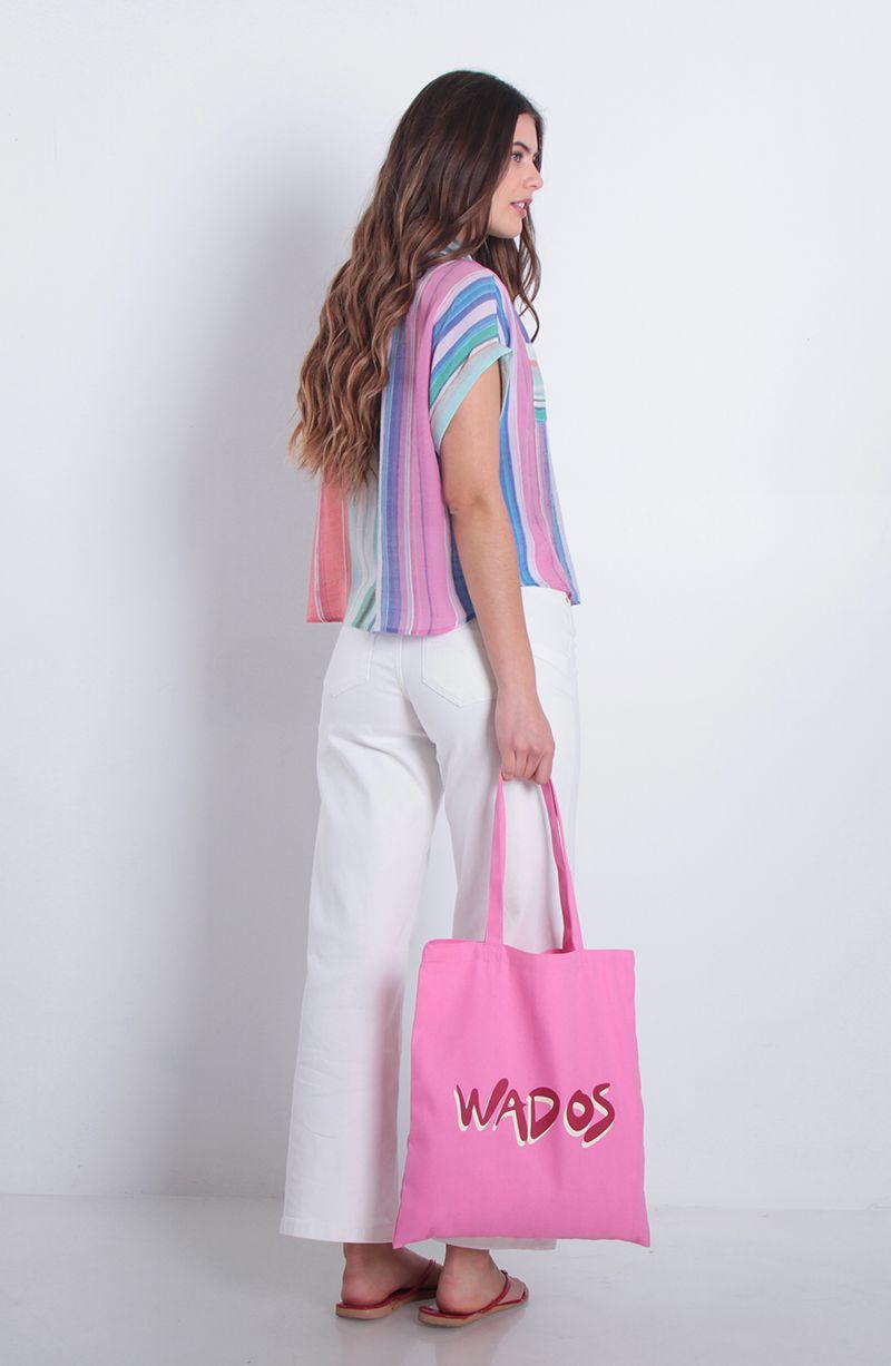 Blusa Listada Manga Corta  Abotonada En Delantero Con Bolsillo-6