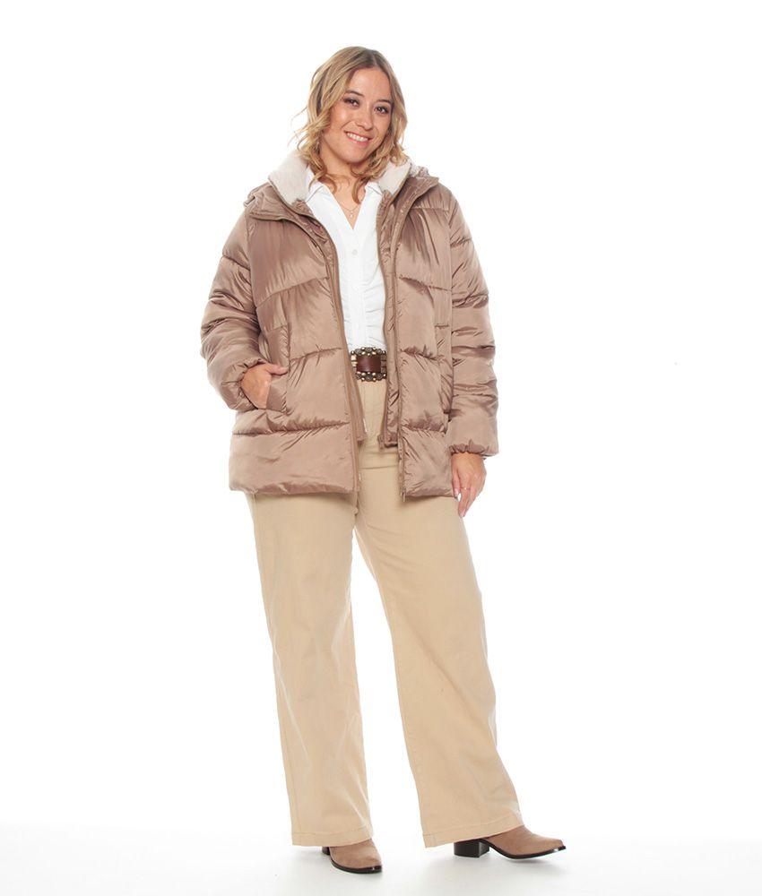 Parka Manga Larga Puffer Con Cierre Y Capucha Solido-5