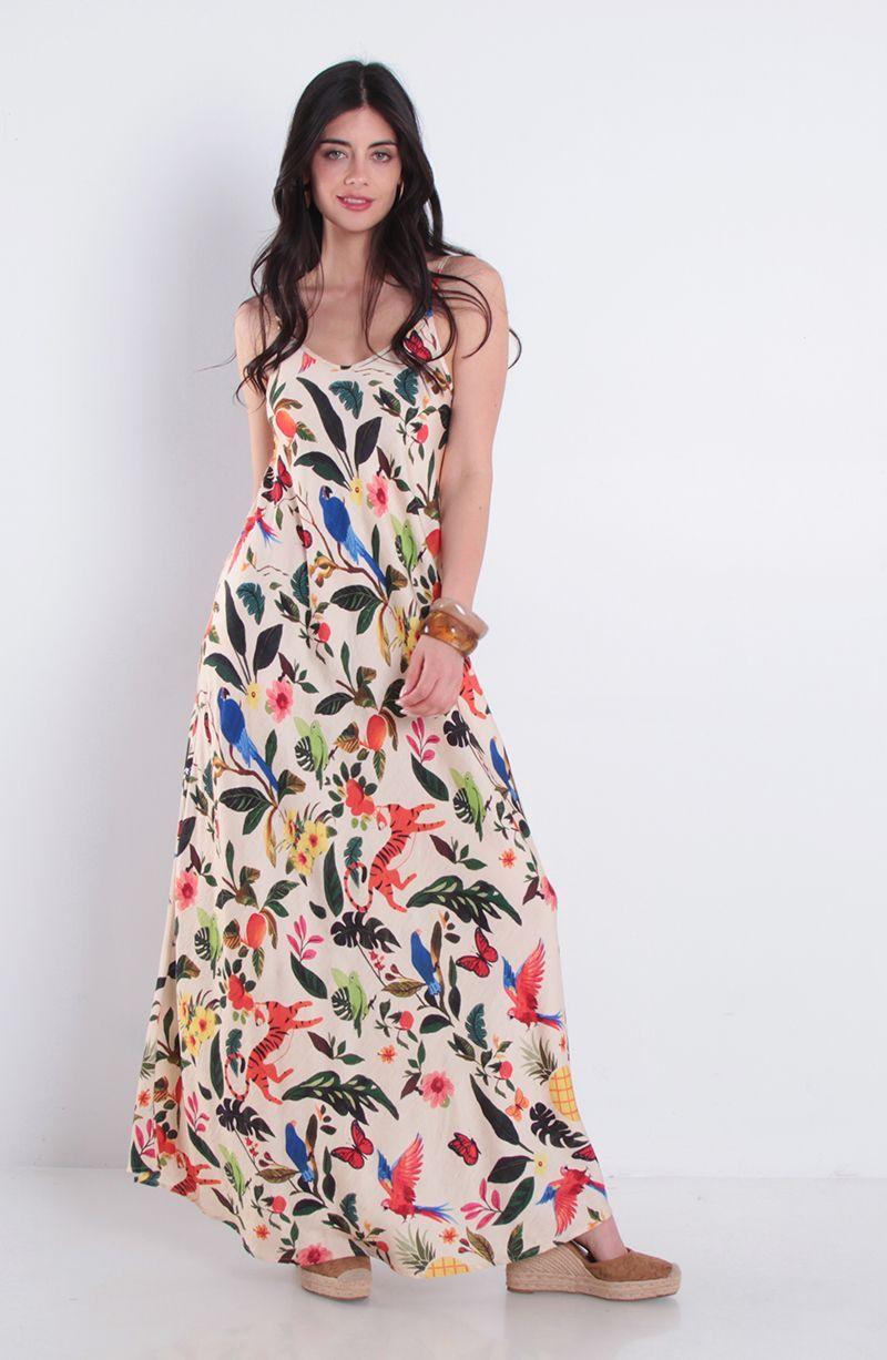 Vestido Estampado Sin Manga Escote V-0