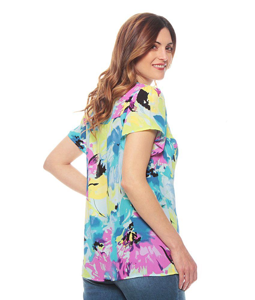 Blusa Manga Corta Estampada Escote Cuadrado Con Elastco-3
