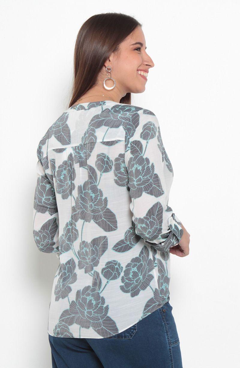 Blusa Manga Larga Estampada Abotonada En Delantero-4