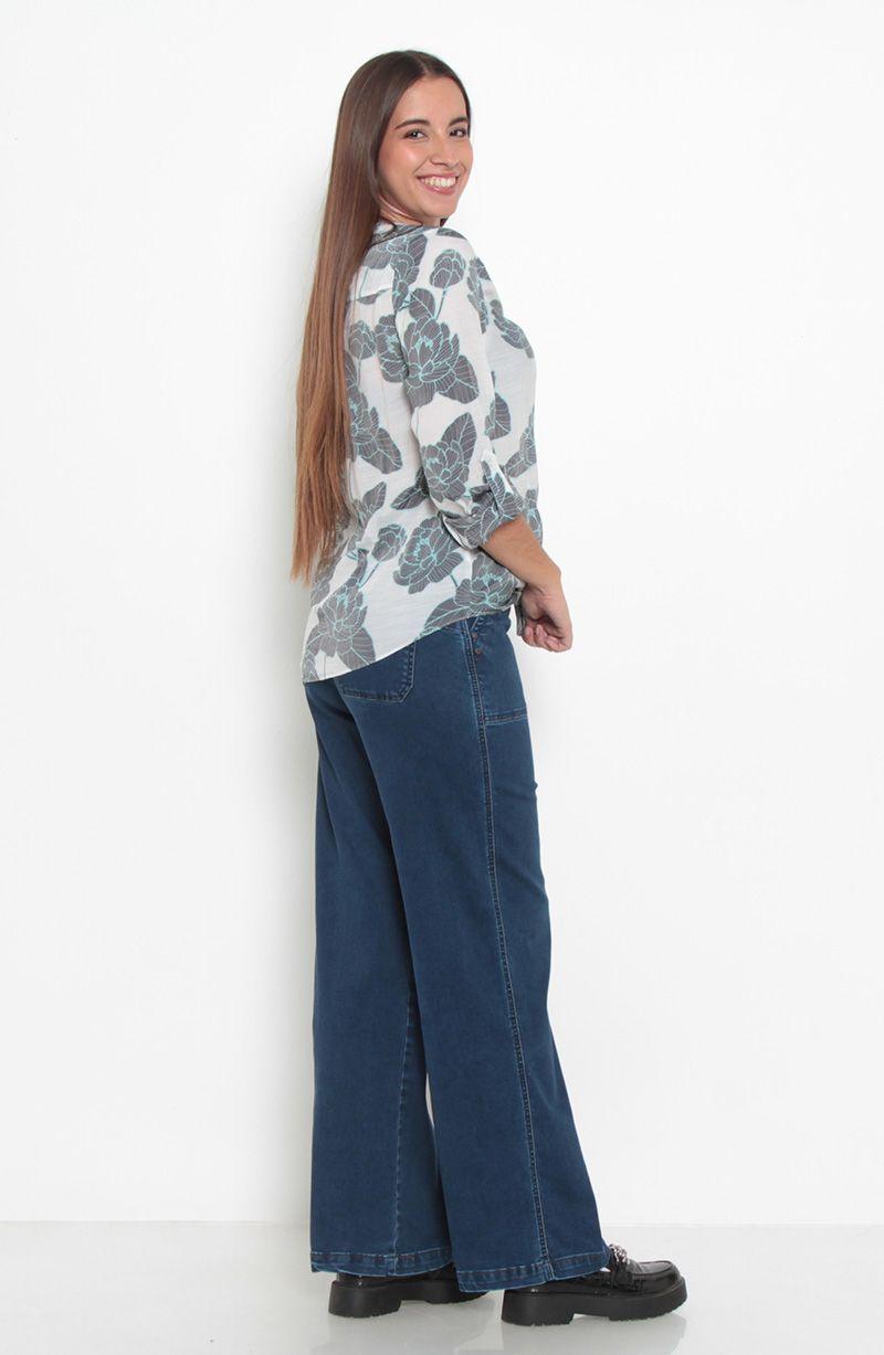 Blusa Manga Larga Estampada Abotonada En Delantero-5