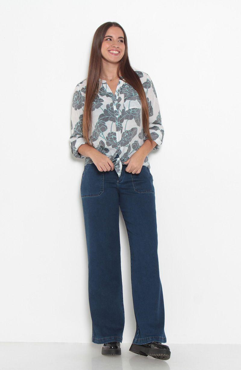 Blusa Manga Larga Estampada Abotonada En Delantero-6