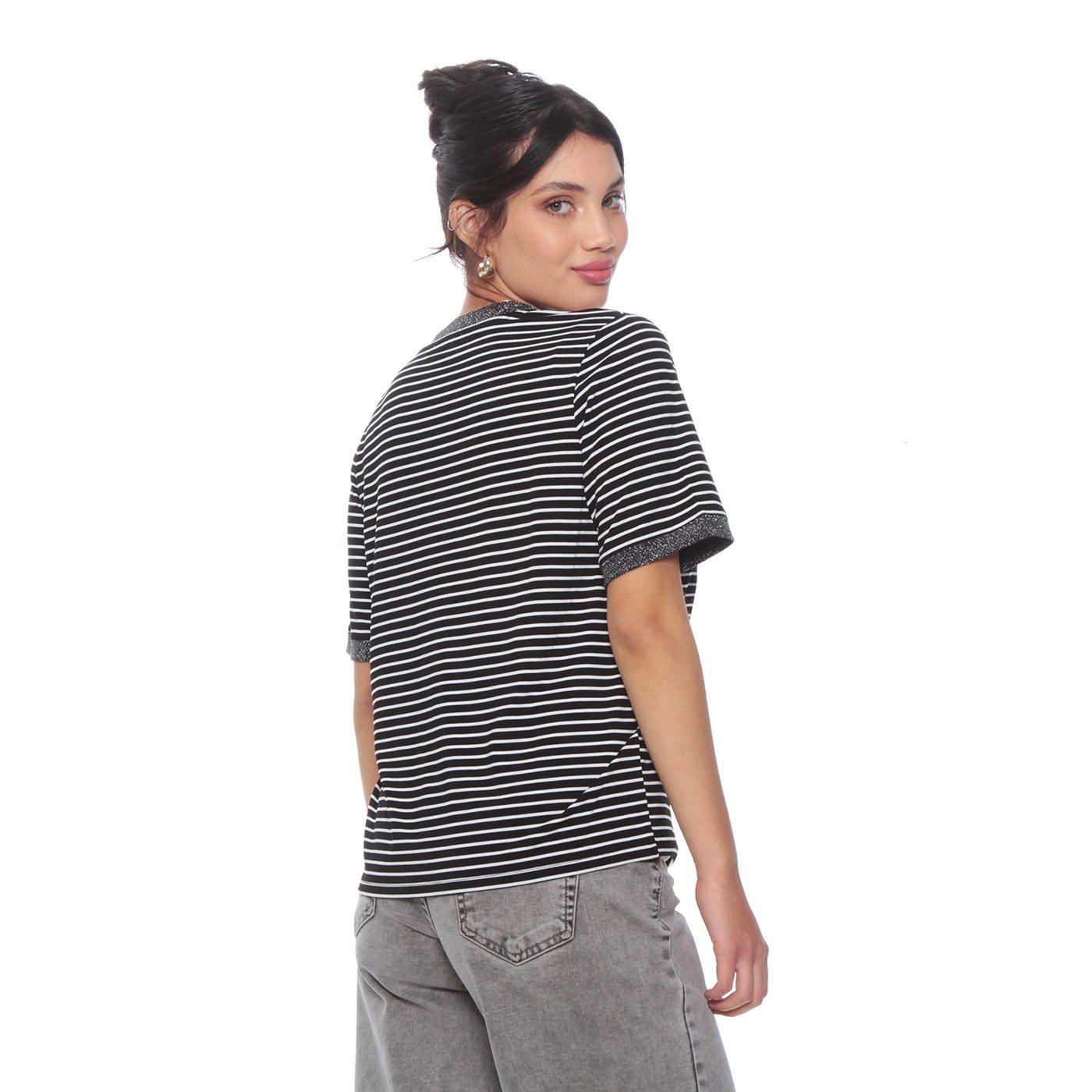 Polera Manga Corta Listada Escote En  V-4