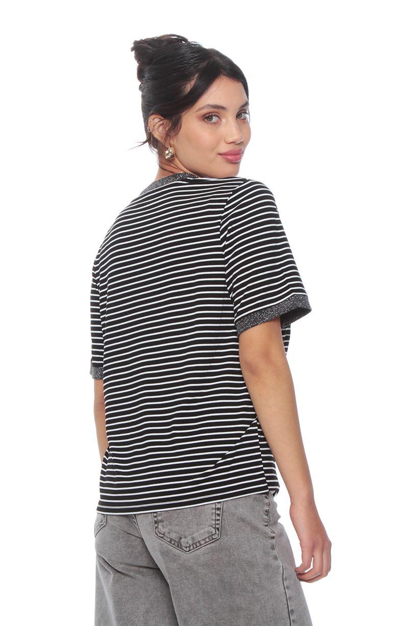 Polera Manga Corta Listada Escote En  V-3