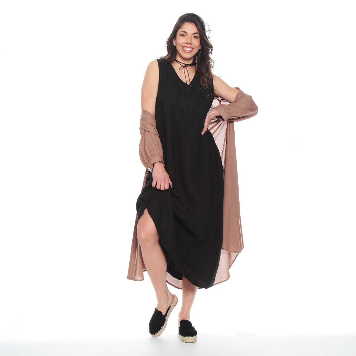 Vestido Sin Manga Lino Con Bolsillos Escote V-5