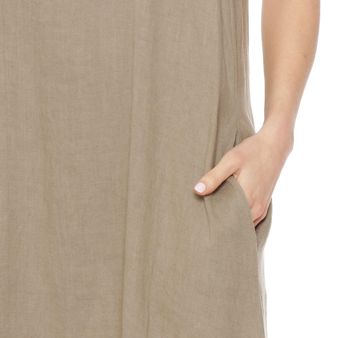 Vestido Sin Manga Lino Con Bolsillos Escote V-3