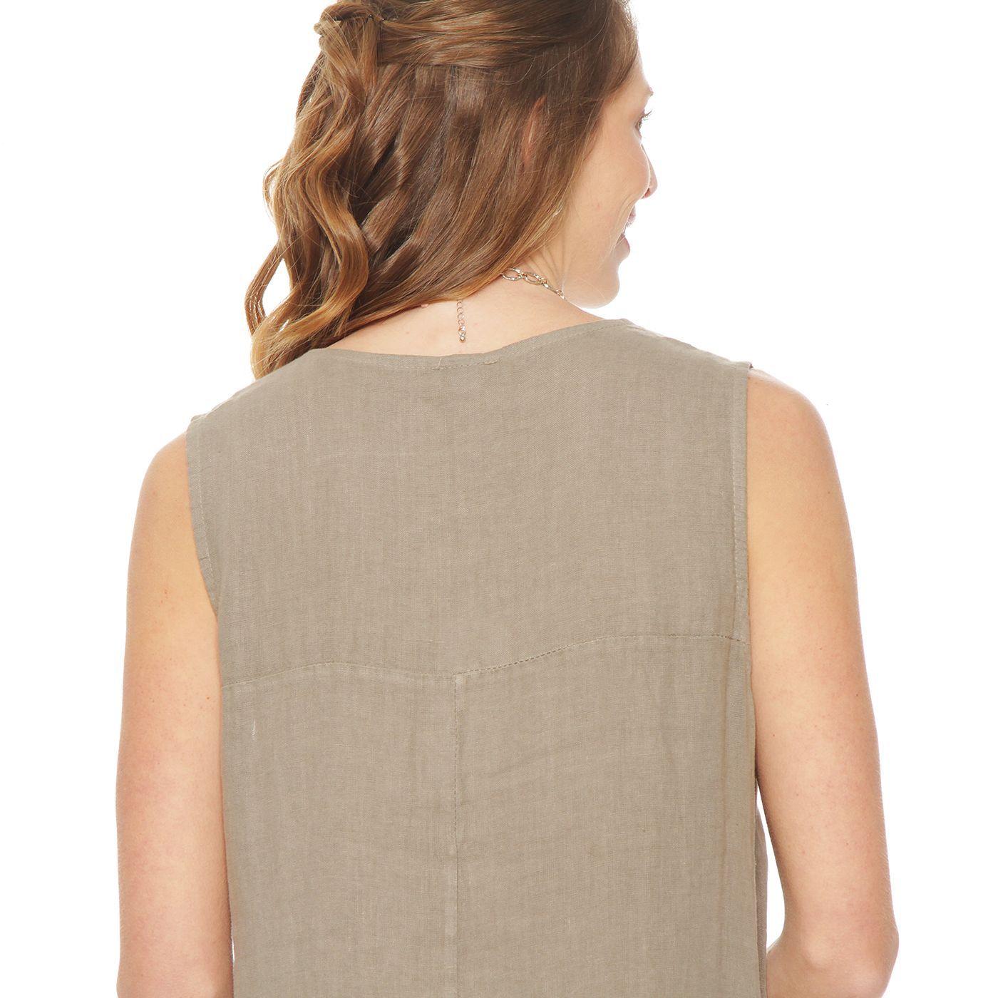 Vestido Sin Manga Lino Con Bolsillos Escote V-5