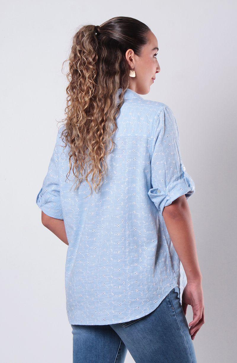 Blusa Manga 3/4 Abotonada En Delantero Con Bolsillo-3