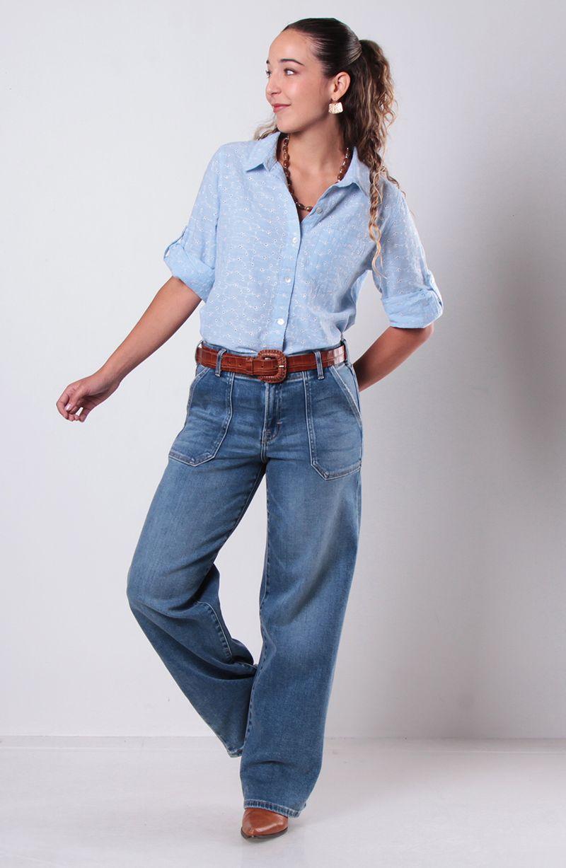 Blusa Manga 3/4 Abotonada En Delantero Con Bolsillo-6