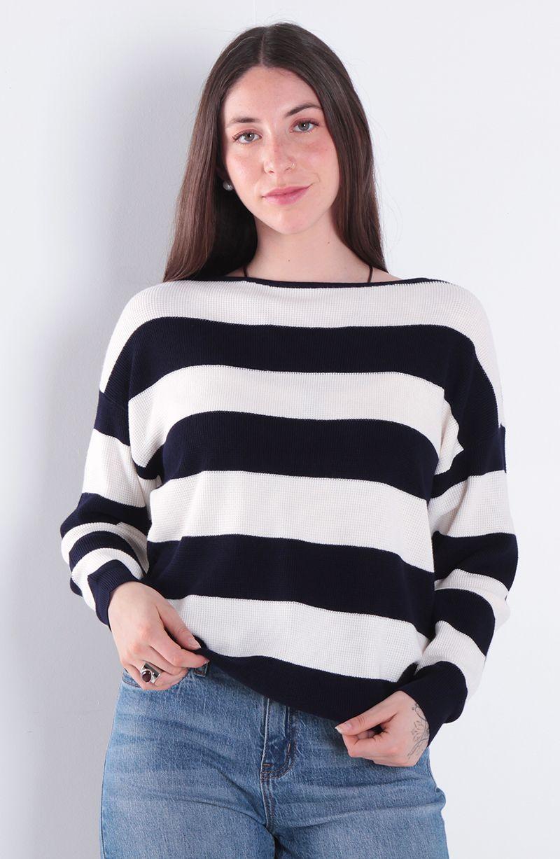 Sweater Manga Larga Listado Escote Bote-0