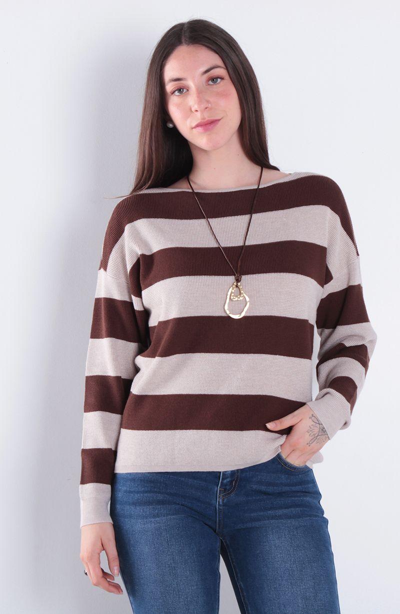 Sweater Manga Larga Listado Escote Bote-0