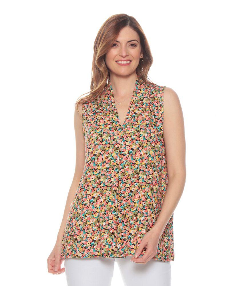 Blusa Sin Manga Estampada Escote V Detalle-0