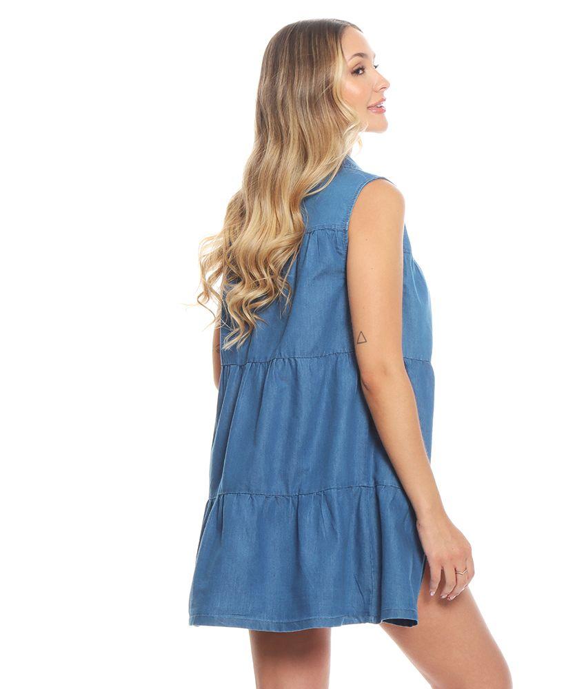 Vestido Denim Sin Manga Cuello Camisero Abotonado-1