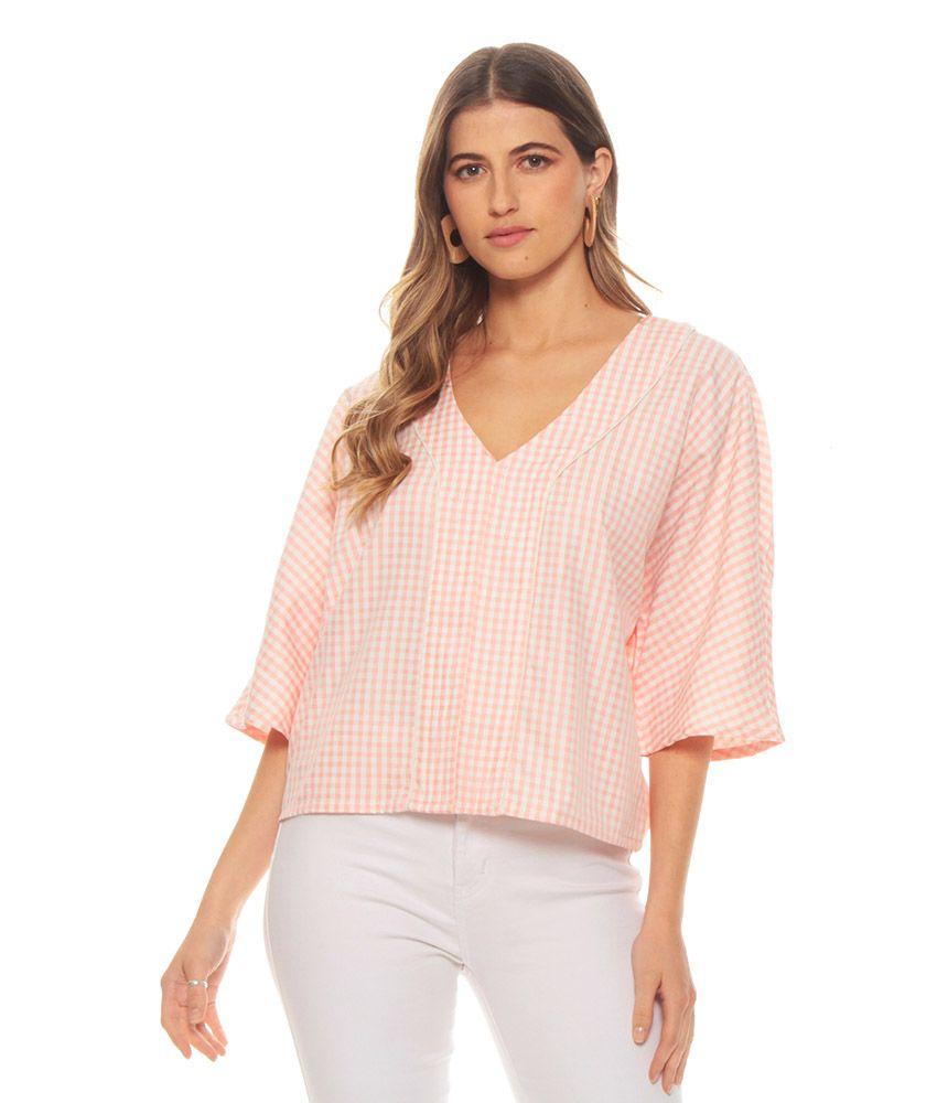 Blusa Manga 3/4 Campana Escoces Escote V-0