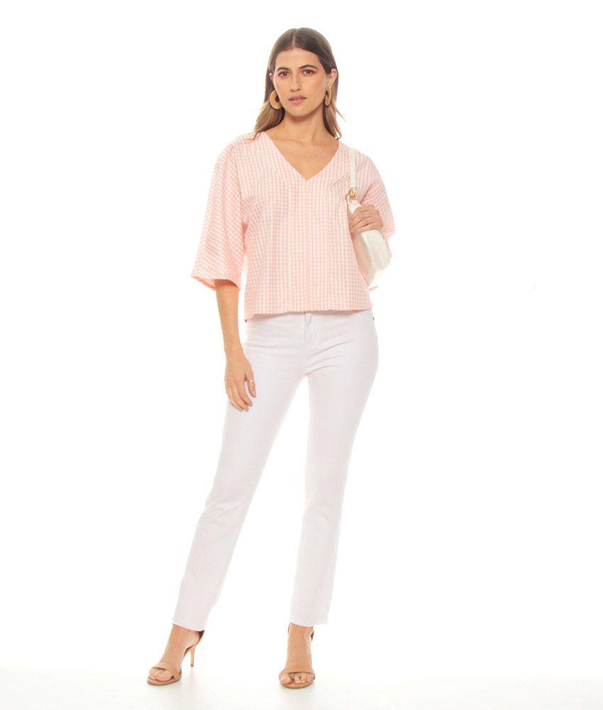 Blusa Manga 3/4 Campana Escoces Escote V-1