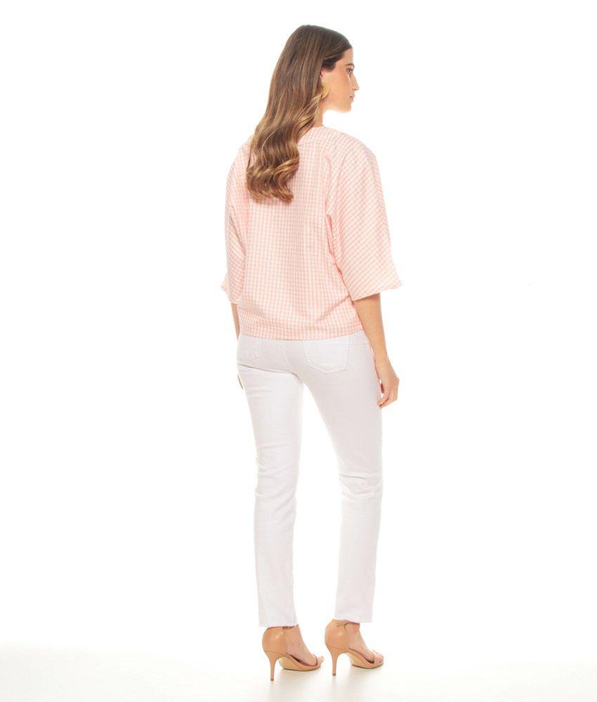 Blusa Manga 3/4 Campana Escoces Escote V-3