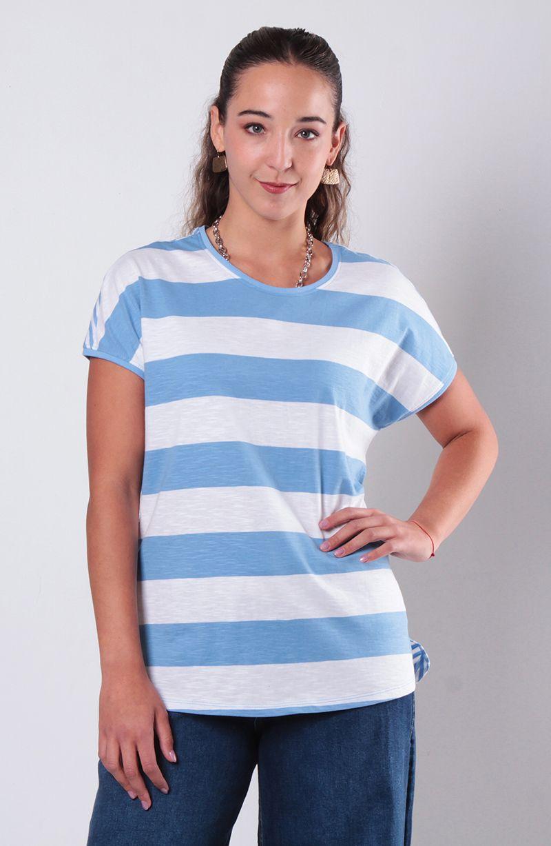 Polera Manga Corta Listada Escote   Redondo-0
