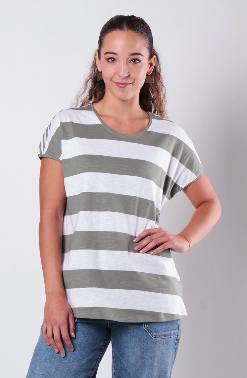 Polera Manga Corta Listada Escote   Redondo-0