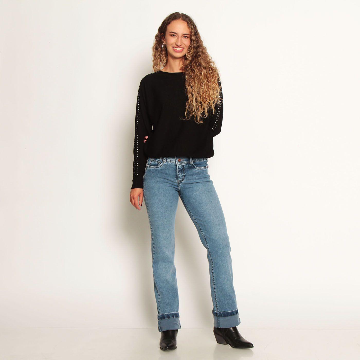 Sweater Manga Larga Escote V Con Aplicacion En Cuello-2