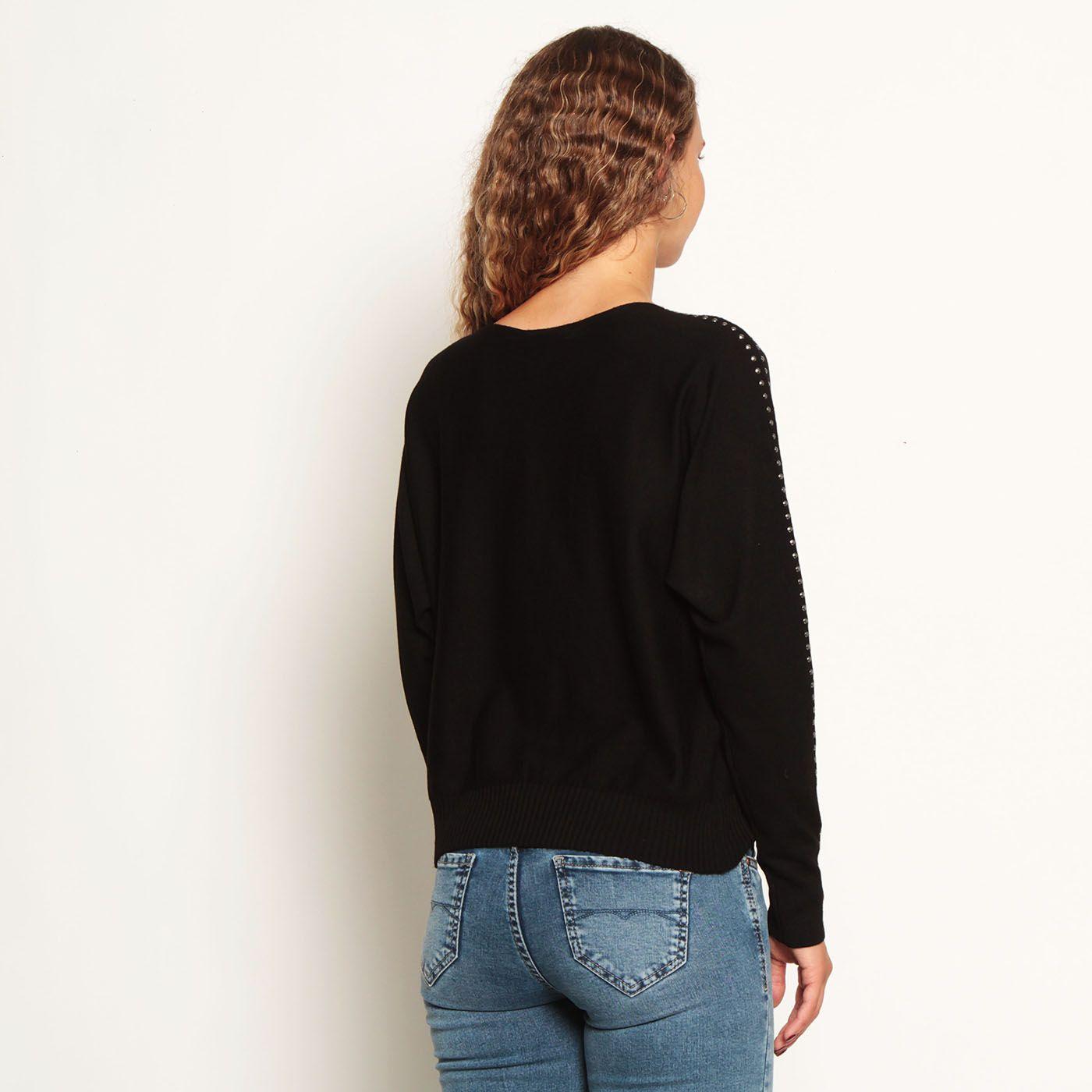 Sweater Manga Larga Escote V Con Aplicacion En Cuello-3