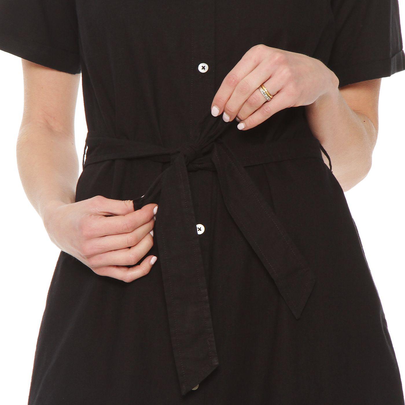 Vestido Camisero Manga Corta  Con Lazo En Cintura-3