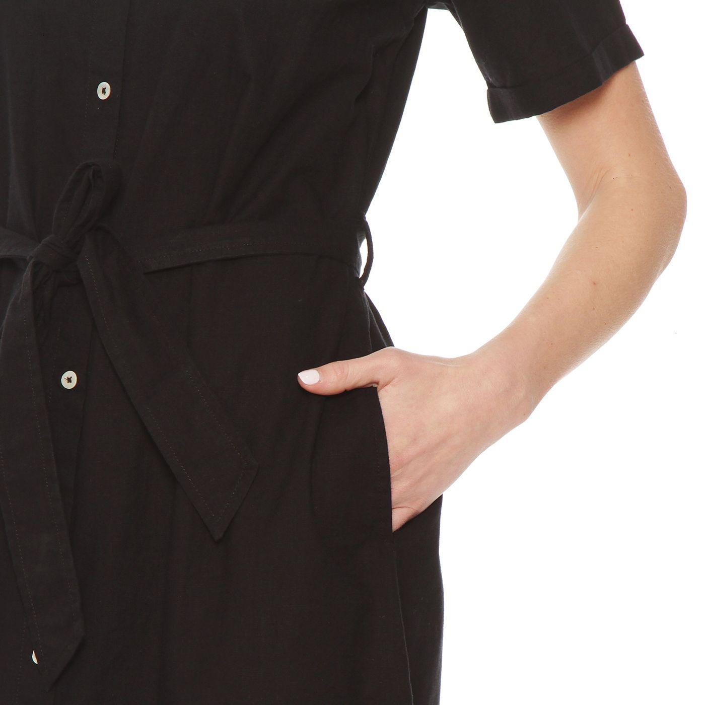 Vestido Camisero Manga Corta  Con Lazo En Cintura-4