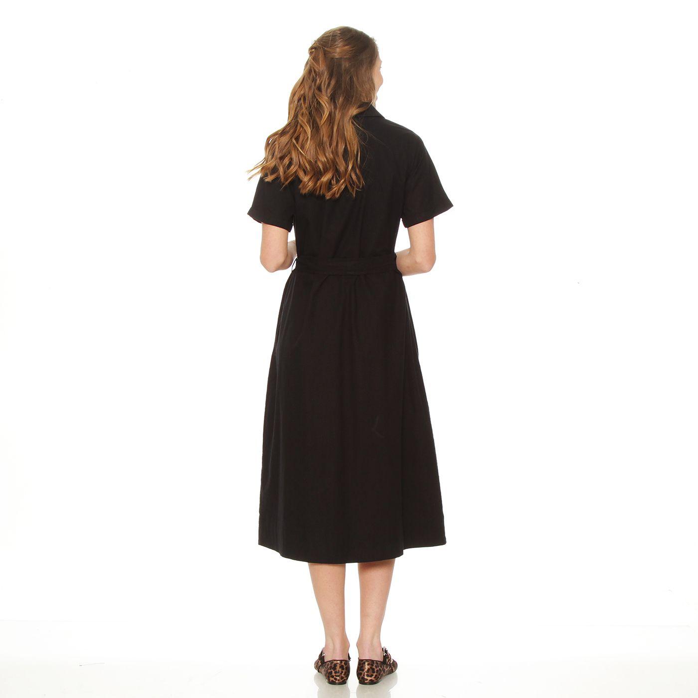 Vestido Camisero Manga Corta  Con Lazo En Cintura-5