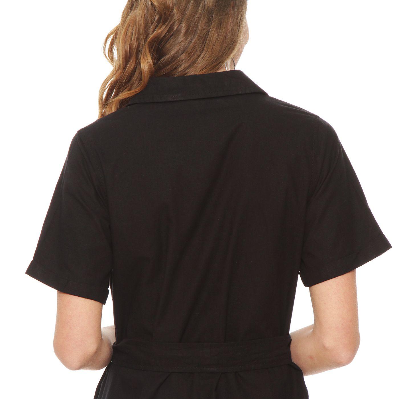 Vestido Camisero Manga Corta  Con Lazo En Cintura-6