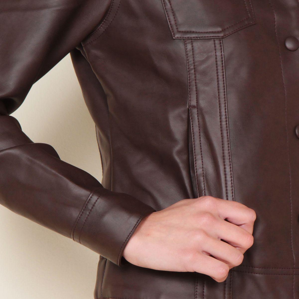 Chaqueta Manga Larga Cuero Ecologico  Bolsillo-4