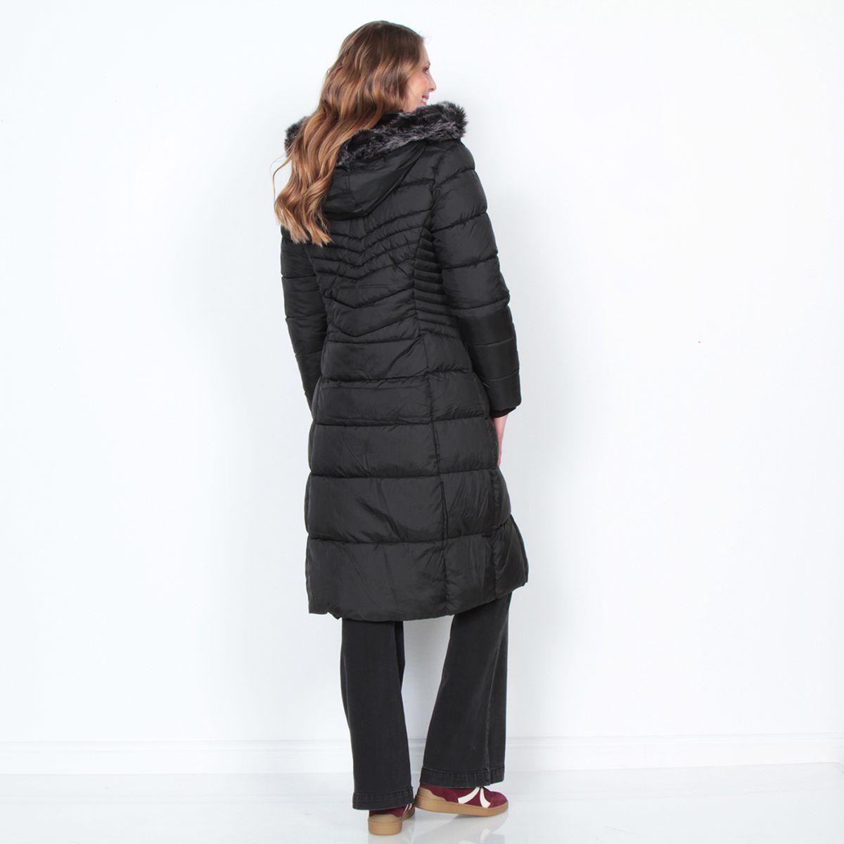 Parka Larga Manga Larga Con Piel En Capucha Y Bolsillo Con Cierre-8