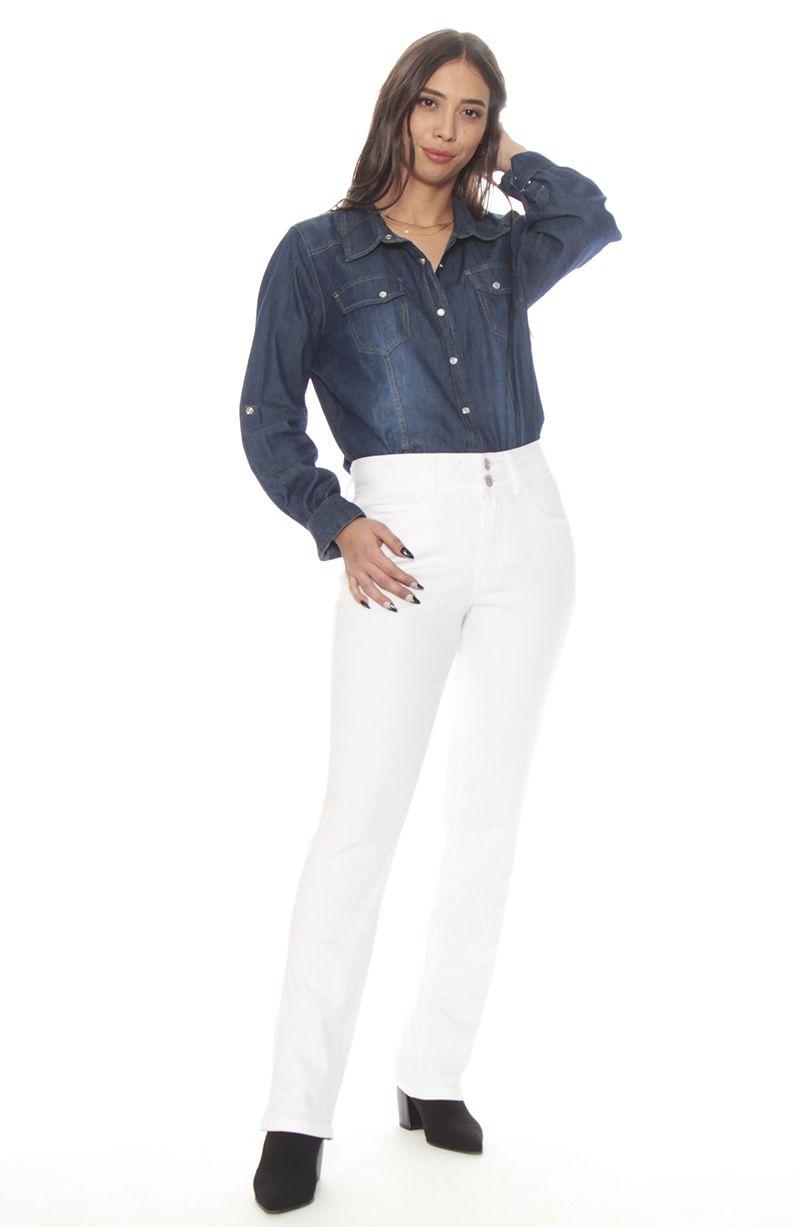 Pantalon Recto Tiro Alto Pretina Media 2 Botones Push Up-3