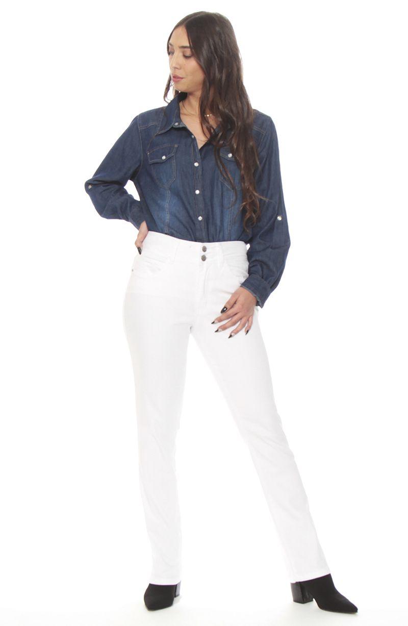 Pantalon Recto Tiro Alto Pretina Media 2 Botones Push Up-4