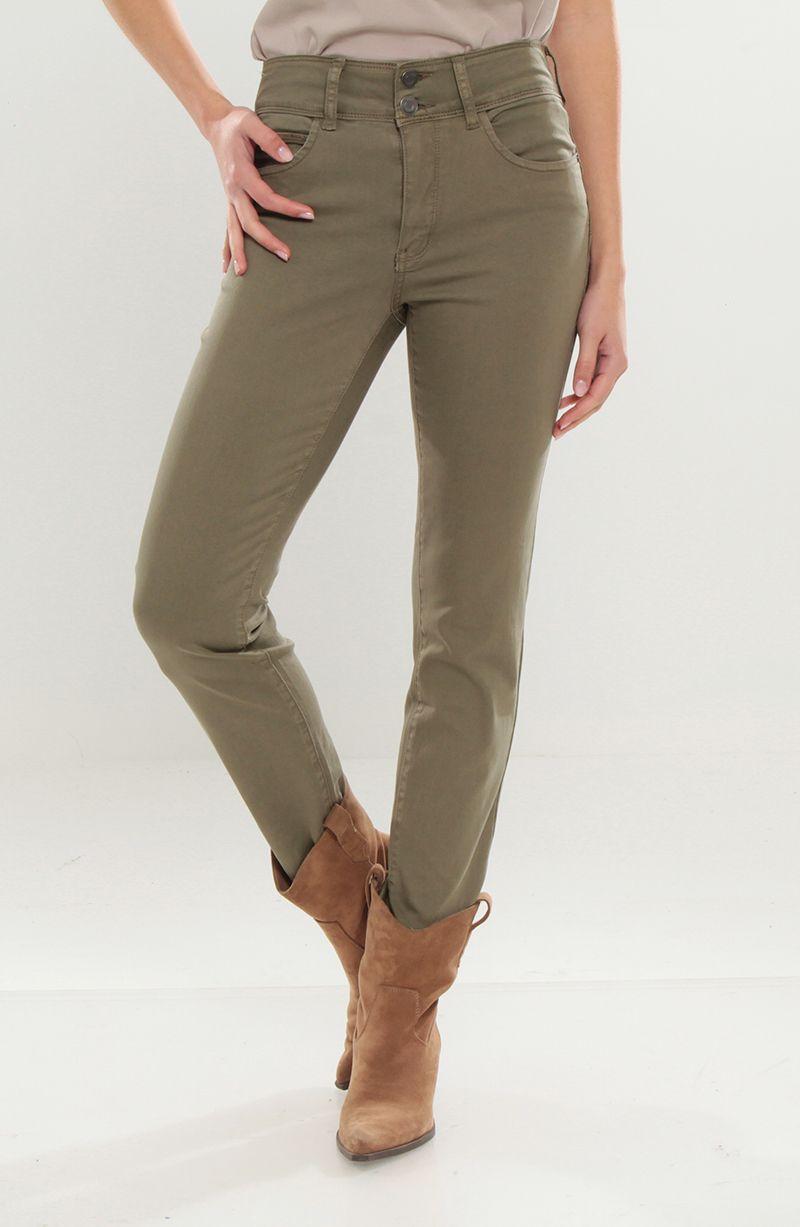 Pantalon Recto Tiro Alto Pretina Media 2 Botones Push Up-0