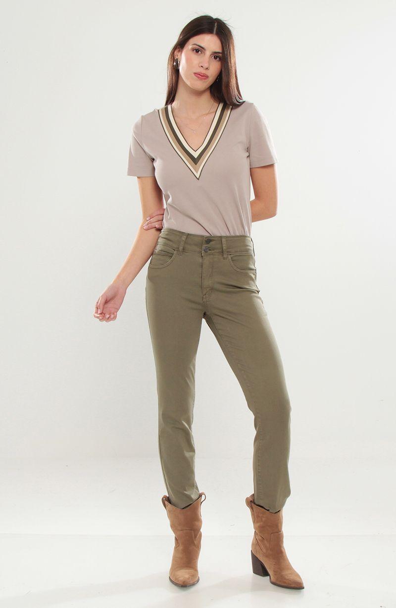 Pantalon Recto Tiro Alto Pretina Media 2 Botones Push Up-3