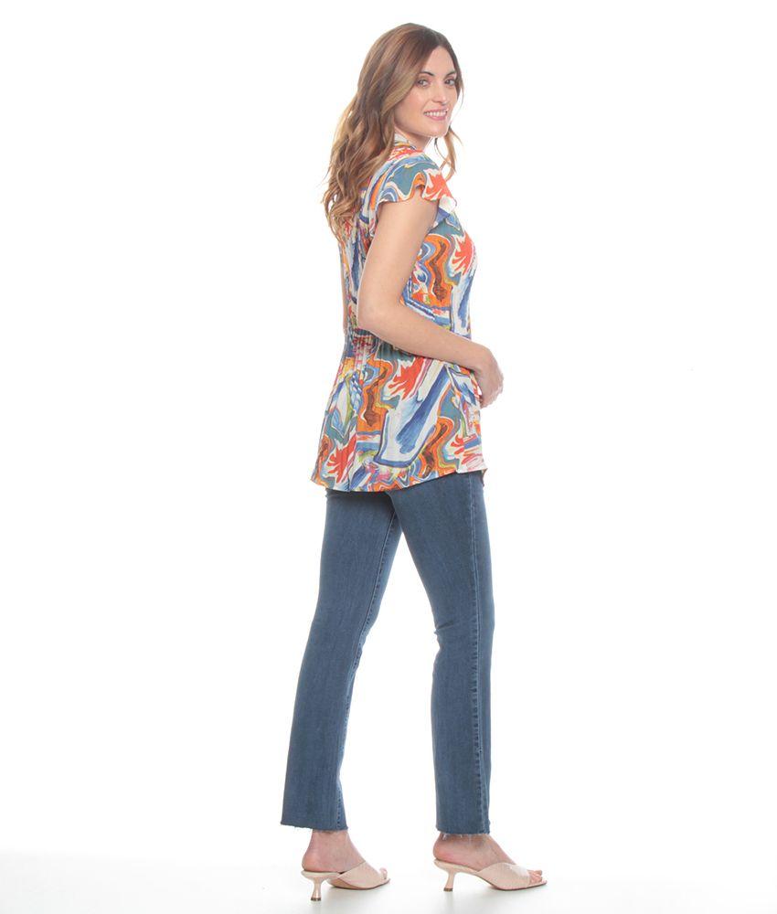Blusa Estampada Plisada Manga Corta-5