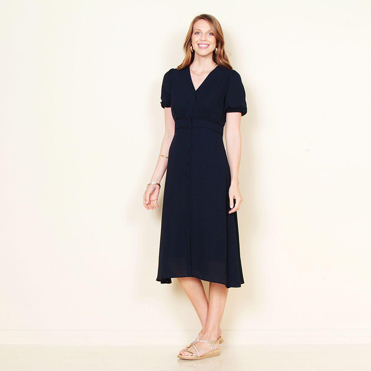 Vestido Manga   Corta Abotonado En Delantero-2