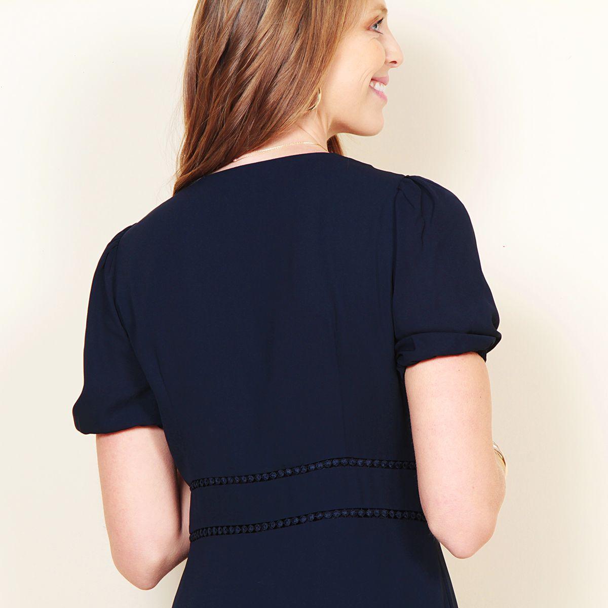 Vestido Manga   Corta Abotonado En Delantero-5