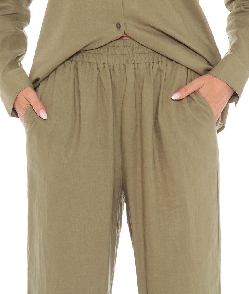 Pantalon Crop Ancho De Lino Con Pretina Elasticada-2