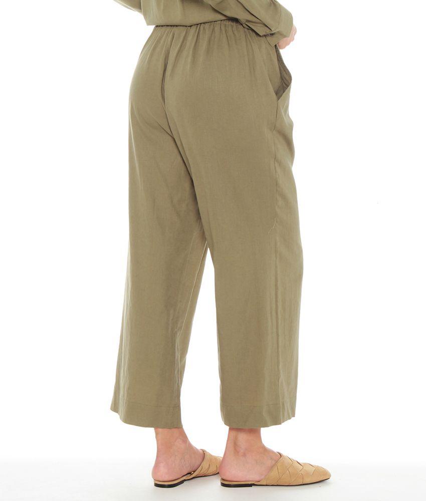 Pantalon Crop Ancho De Lino Con Pretina Elasticada-4