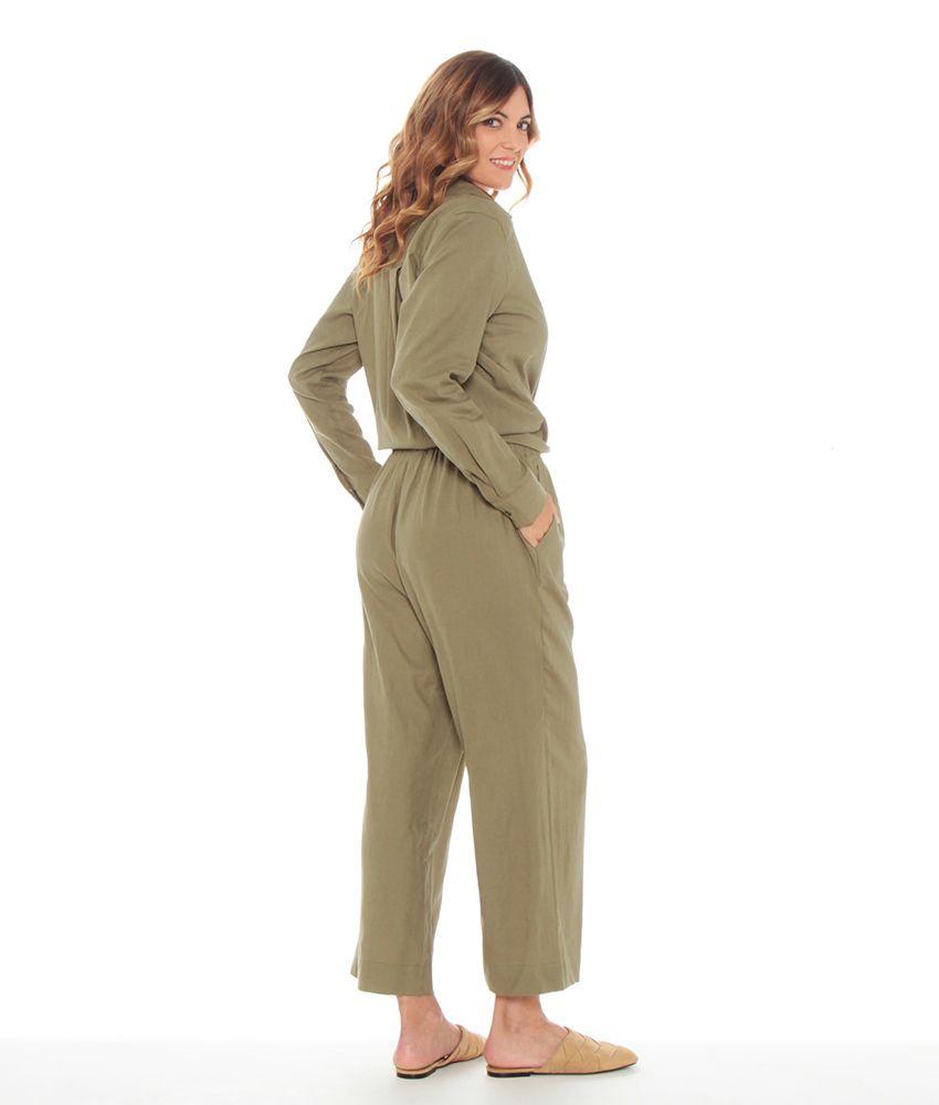 Pantalon Crop Ancho De Lino Con Pretina Elasticada-5