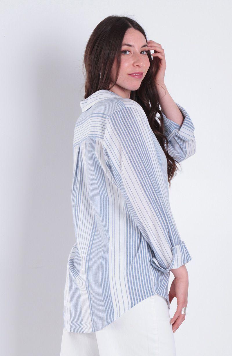 Blusa Listada Manga Larga Abotonada En Delantero-2