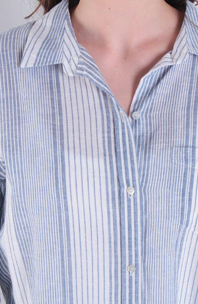 Blusa Listada Manga Larga Abotonada En Delantero-3