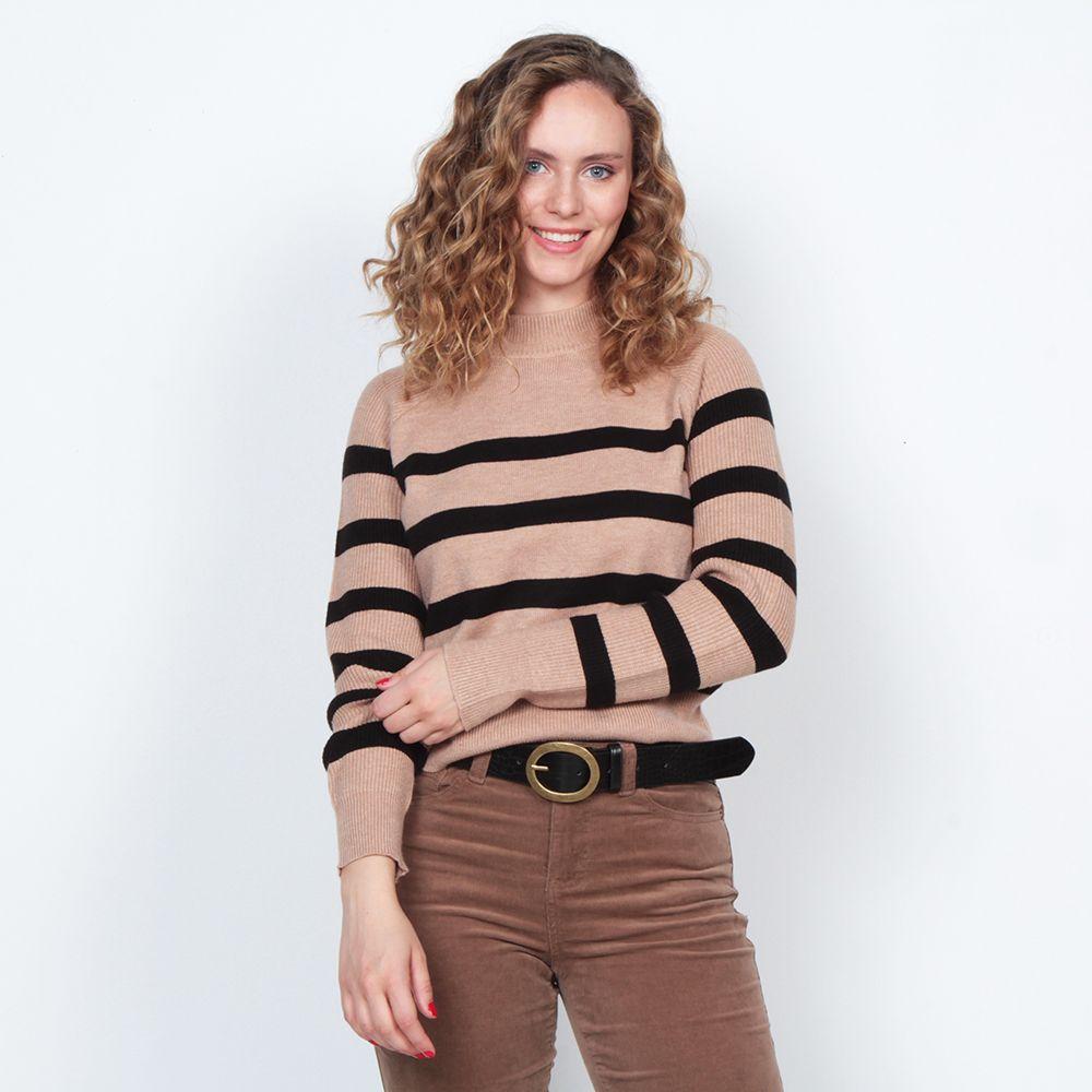 Sweater Manga Larga Listado Cuello Alto-0
