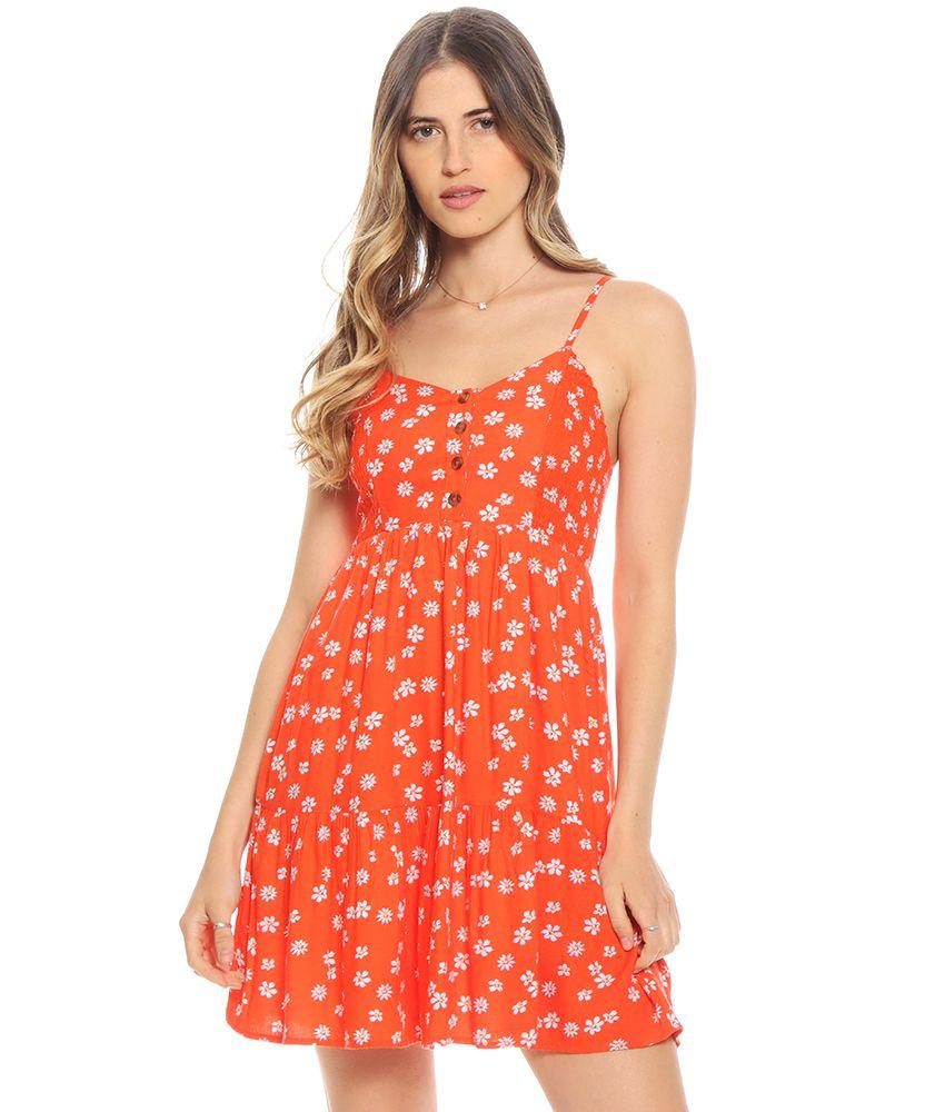 Vestido Sin Manga Ajustable Estampado Escote Con Detalle Botones-0