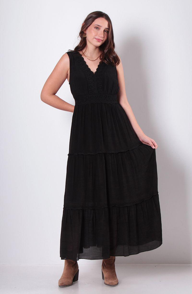 Vestido Sin Manga Con Aplicacion En Escote-1