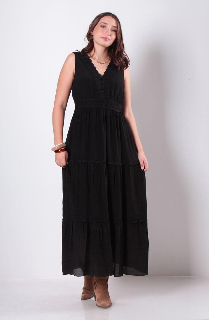 Vestido Sin Manga Con Aplicacion En Escote-2